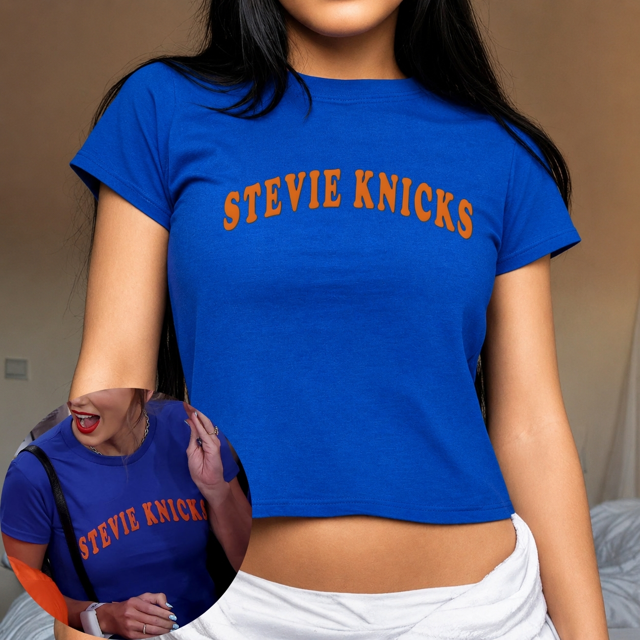 Stevie Knicks Baby Tee, Retro NYC Graphic y2k style, Game Day Basketball Fan T-shirt